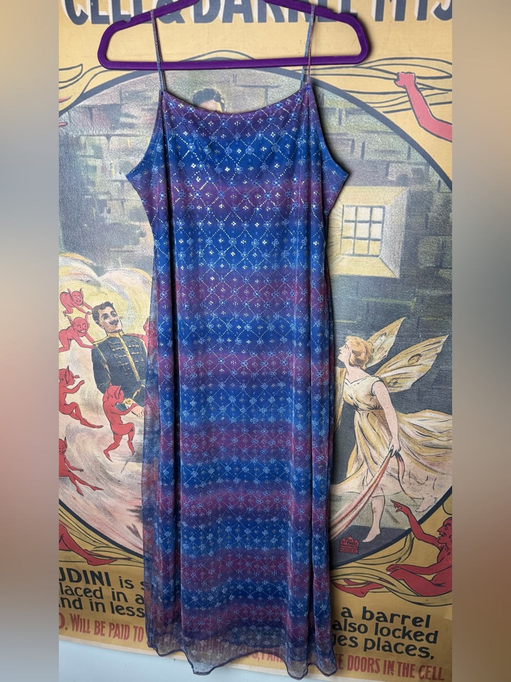 Rare Y2K Grail Accomplice Sheer Glitter Mesh Floral Print Maxi Dress